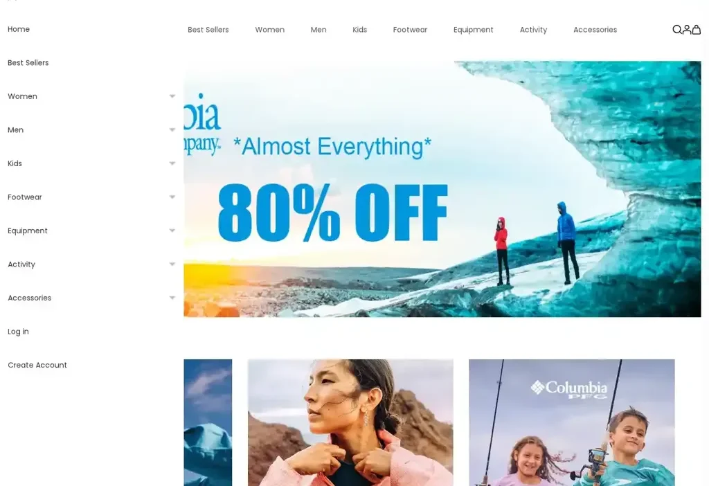 Screenshot of Non-Delivery scam website "Columbiawears.com"