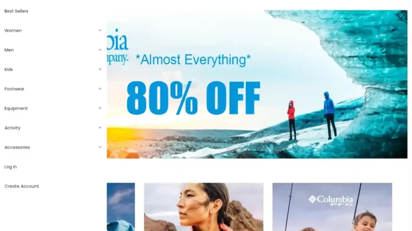 Screenshot of Non-Delivery scam website "Columbiawears.com"