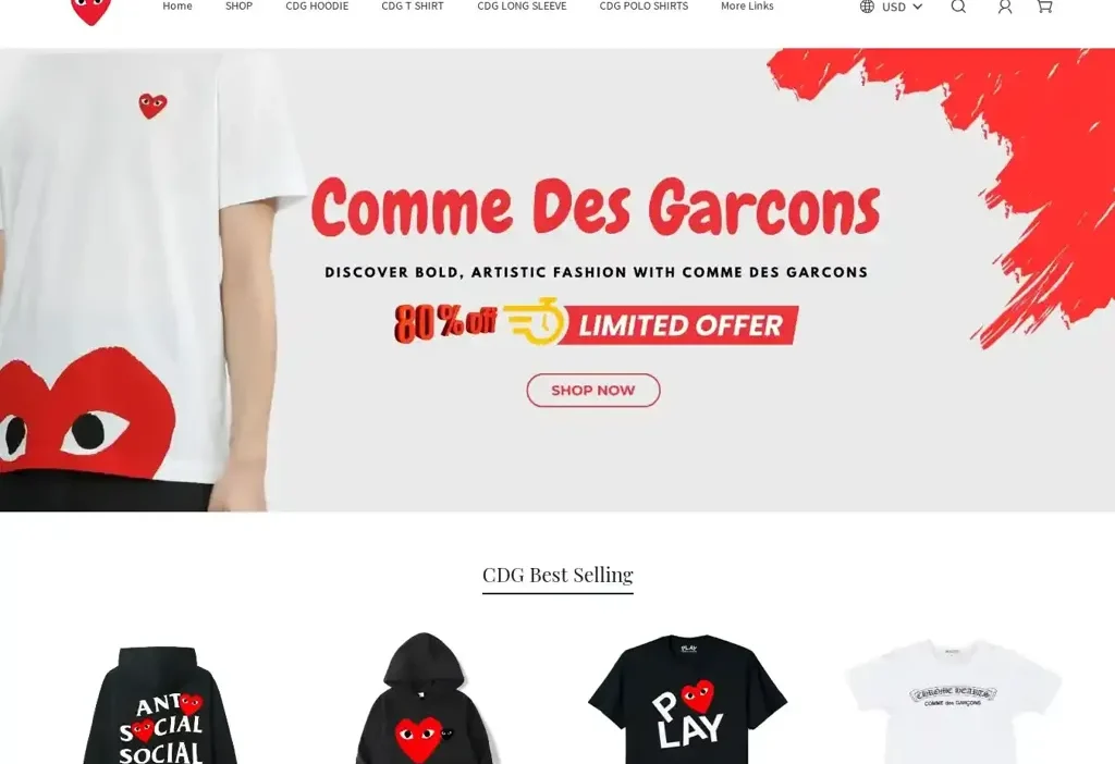 Screenshot of Non-Delivery scam website "Commedesgarconnvip.com"