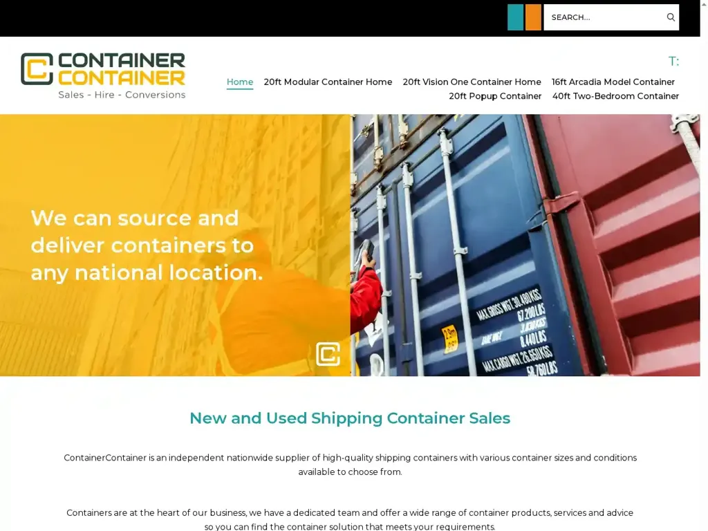 Screenshot of Non-Delivery scam website "Home - Container Sales Hub"
