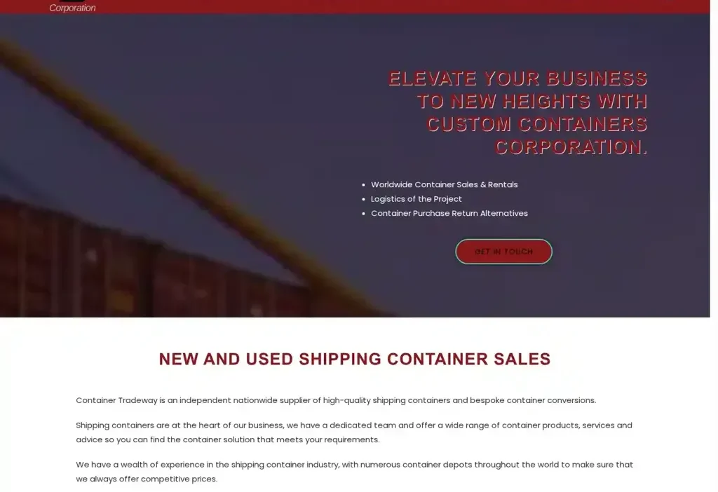 Screenshot of Non-Delivery scam website "Customcontainerscorporation.com"