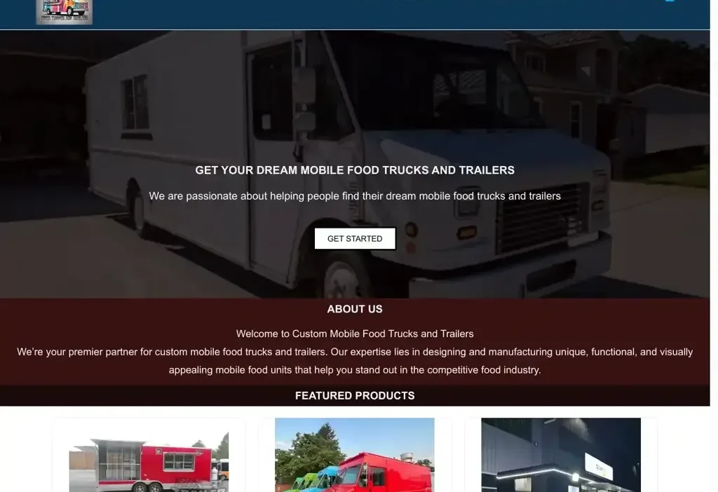 Screenshot of Non-Delivery scam website "Custommobilefoodtrucksandtrailers.online"