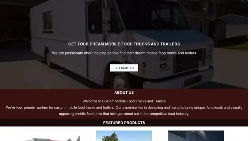 Screenshot of Non-Delivery scam website "Custommobilefoodtrucksandtrailers.online"