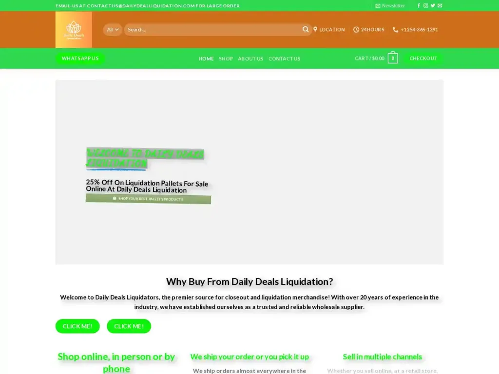 Screenshot of Liquidation scam website "Daily Deals Liquidation Store – Daily Deals Liquidation Store"