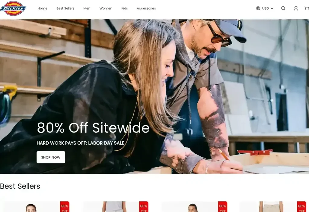 Screenshot of Non-Delivery scam website "Dickiesofficial.com"