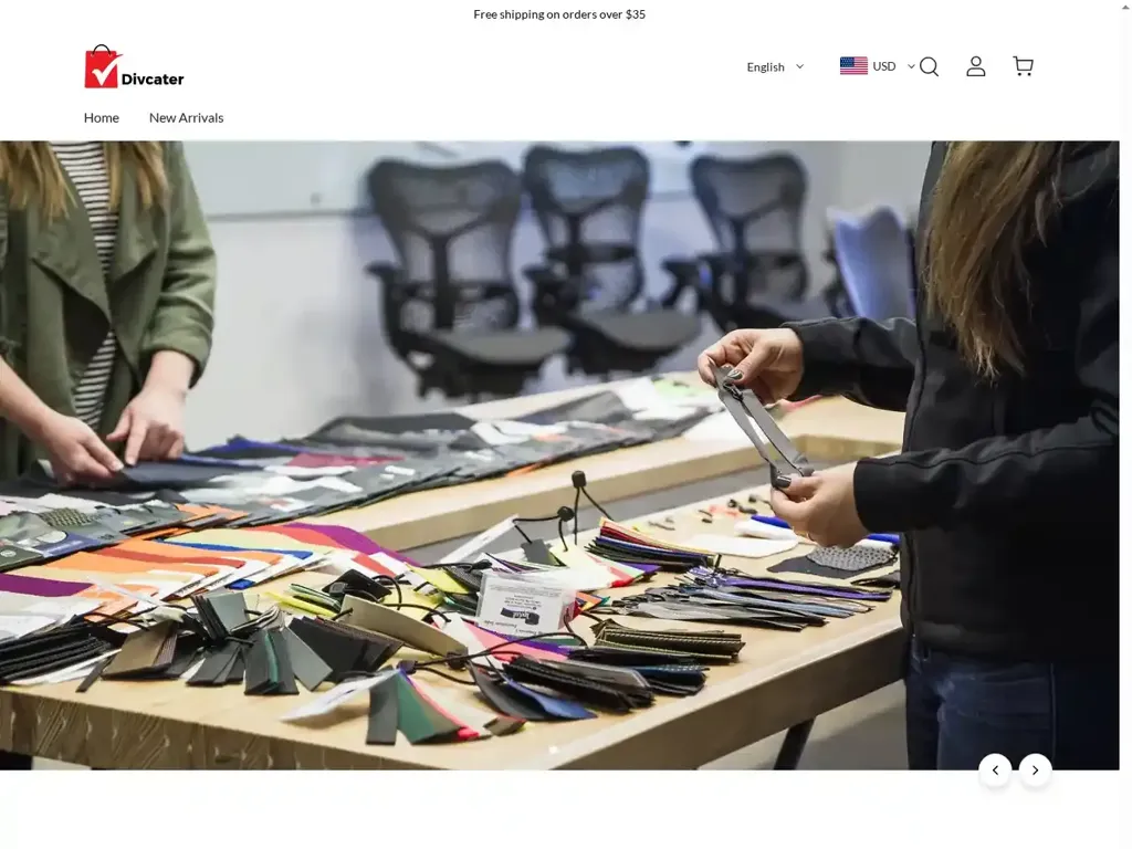 Screenshot of Non-Delivery scam website "Divcater"