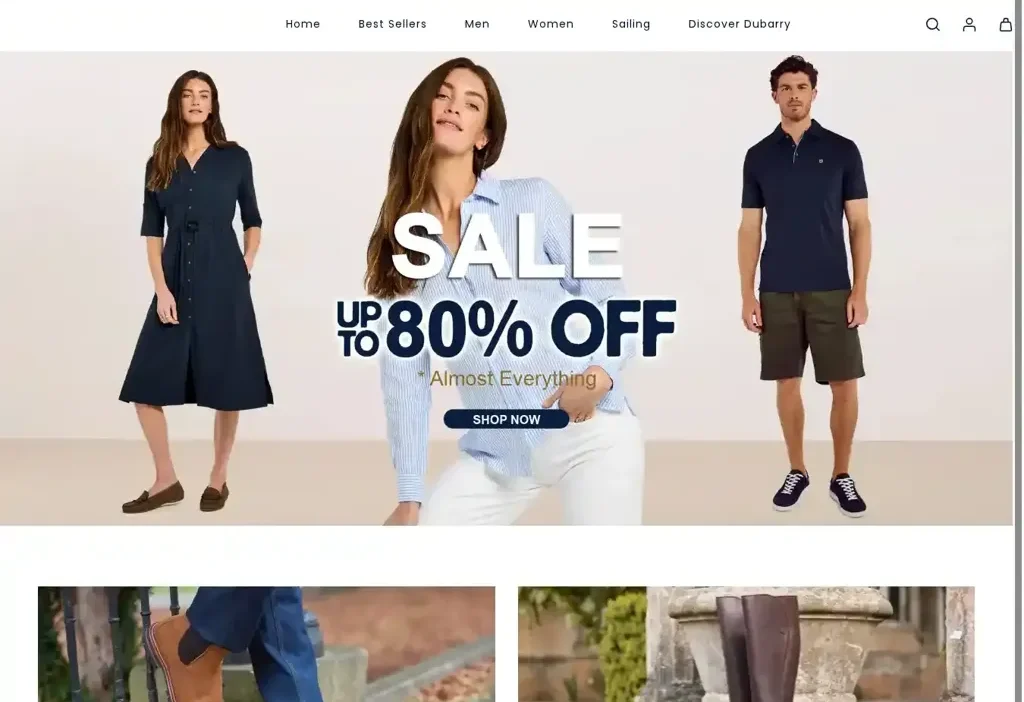 Screenshot of Non-Delivery scam website "Dubarryieofficial.com"