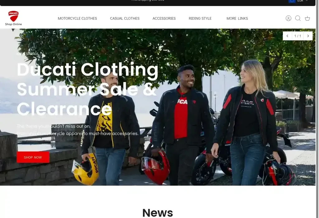 Screenshot of Non-Delivery scam website "Ducaticlothes.com"