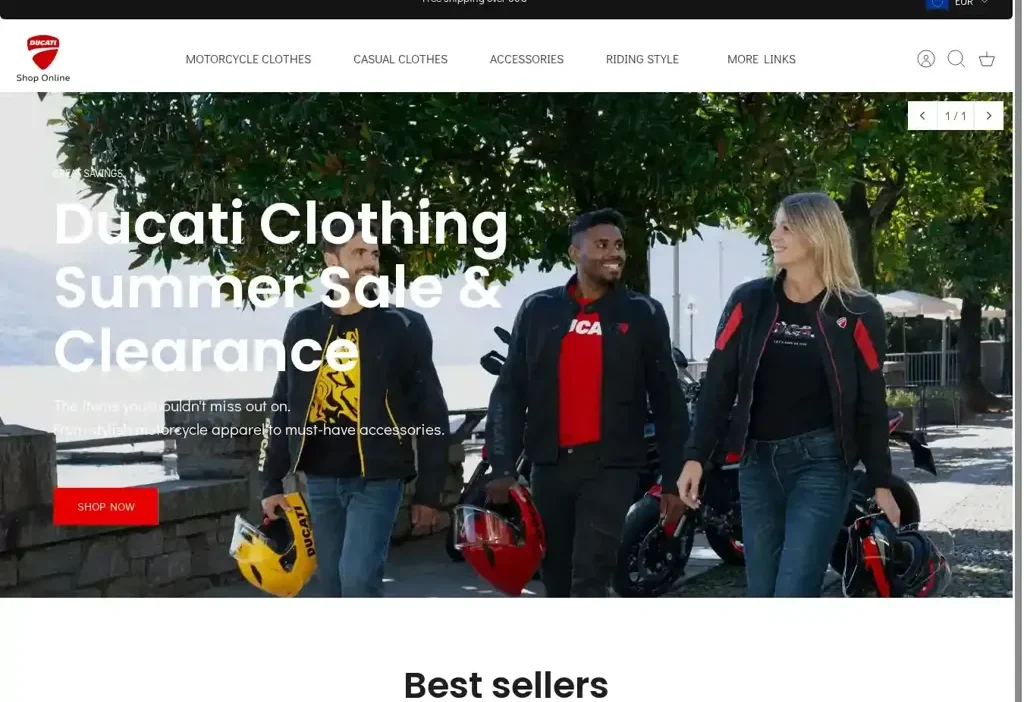 Screenshot of Non-Delivery scam website "Ducaticlothingsale.shop"