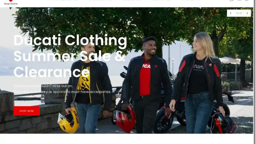 Screenshot of Non-Delivery scam website "Ducaticlothingsale.shop"