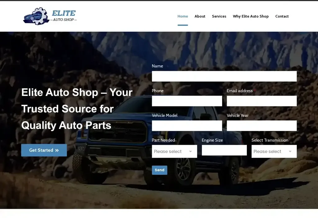 Screenshot of Non-Delivery scam website "Eliteautoshop.com"