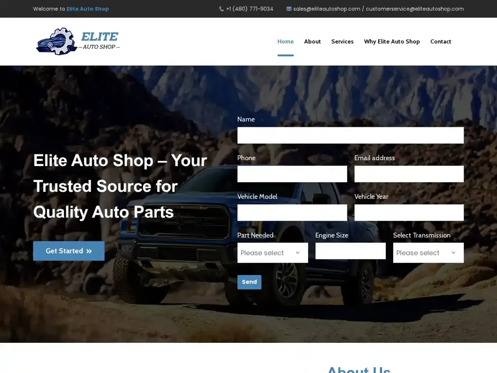 Screenshot of Non-Delivery scam website "Elite Auto Shop"