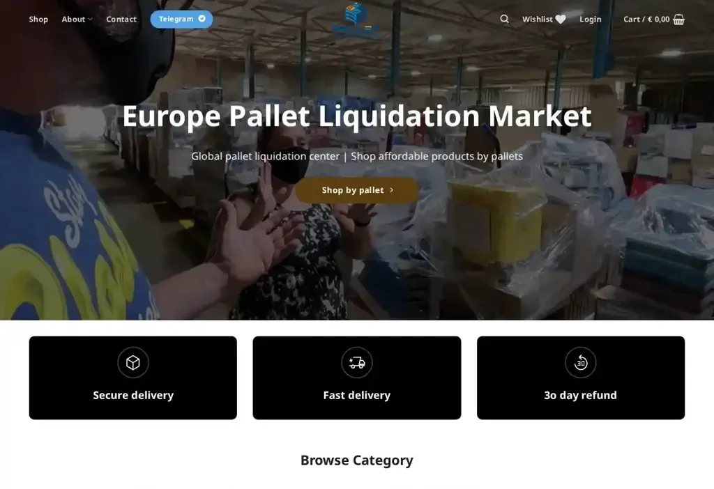 Screenshot of Liquidation scam website "Europepalletliquidation.com"
