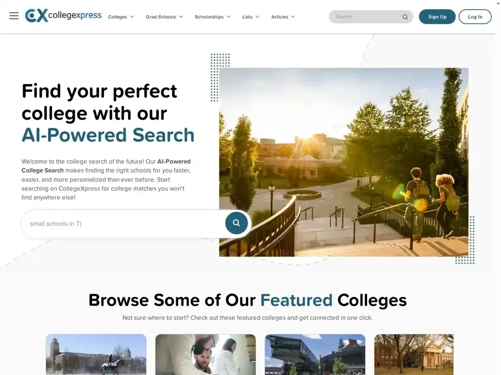 Screenshot of Non-Delivery scam website "CollegeXpress: Scholarships, College Search, Lists and Rankings"