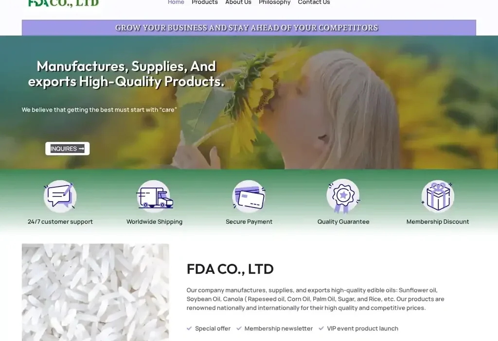 Screenshot of Non-Delivery scam website "Fdacoltd.com"
