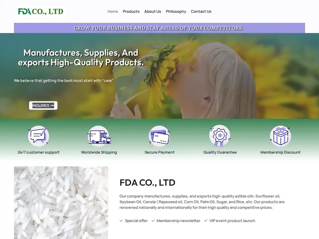 Screenshot of Non-Delivery scam website "Home - fdacoltd.com"