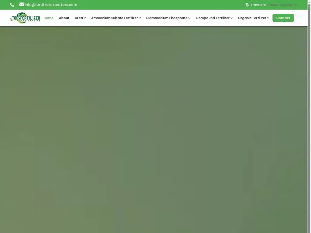 Screenshot of Non-Delivery scam website "Trusted Fertilizer Manufacturers & Suppliers | Bulk Fertilizer for Sale"