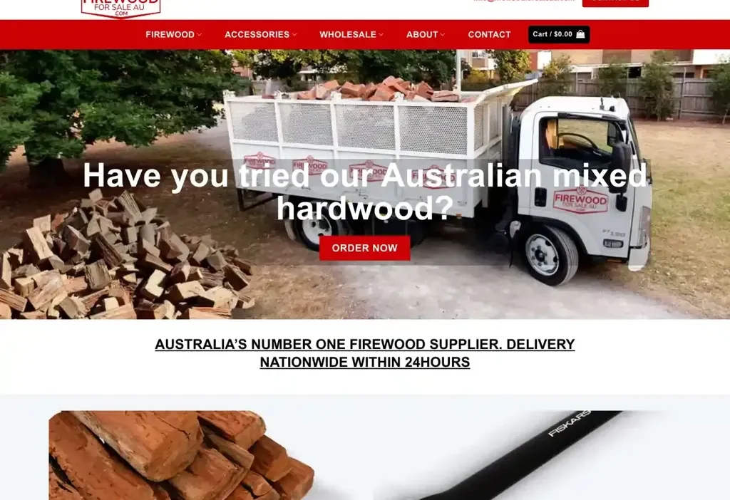 Screenshot of Non-Delivery scam website "Firewoodforsaleau.com"