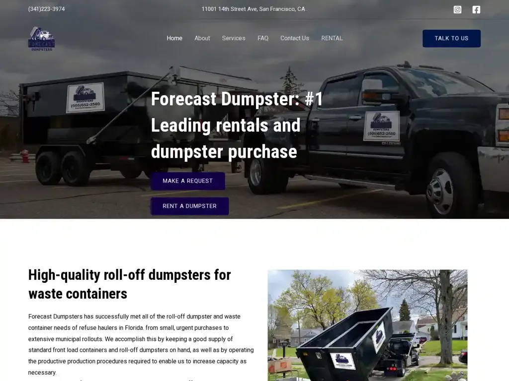 Screenshot of Non-Delivery scam website "Roll off dumpsters for sale - Dumpsters"