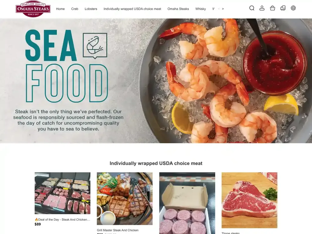 Screenshot of Non-Delivery scam website "Fresh Steak Sales"