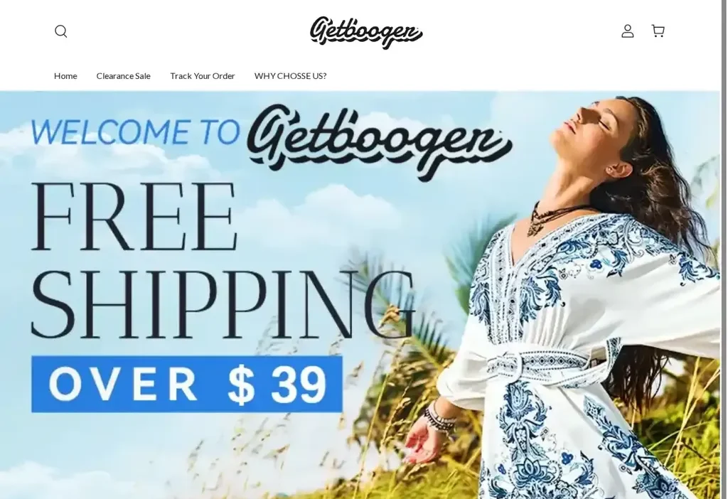 Screenshot of Non-Delivery scam website "Getbooger.com"