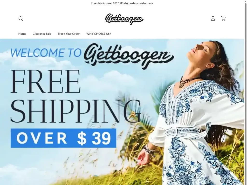 Screenshot of Non-Delivery scam website "Getbooger"