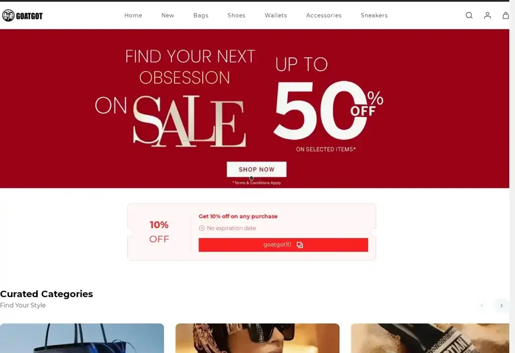 Screenshot of Non-Delivery scam website "Goatgot.shop"