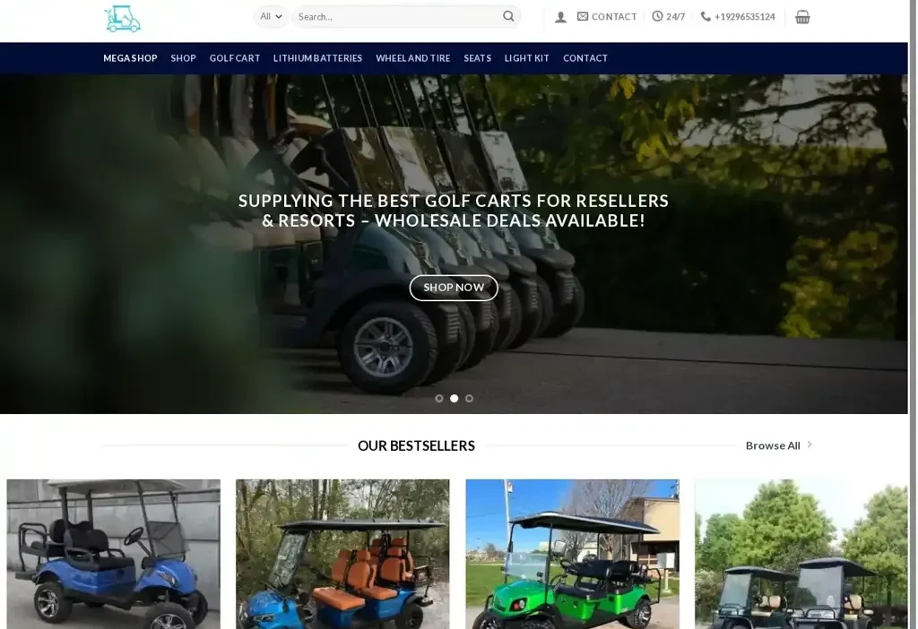 Screenshot of Non-Delivery scam website "Golfcartdistribution.com"