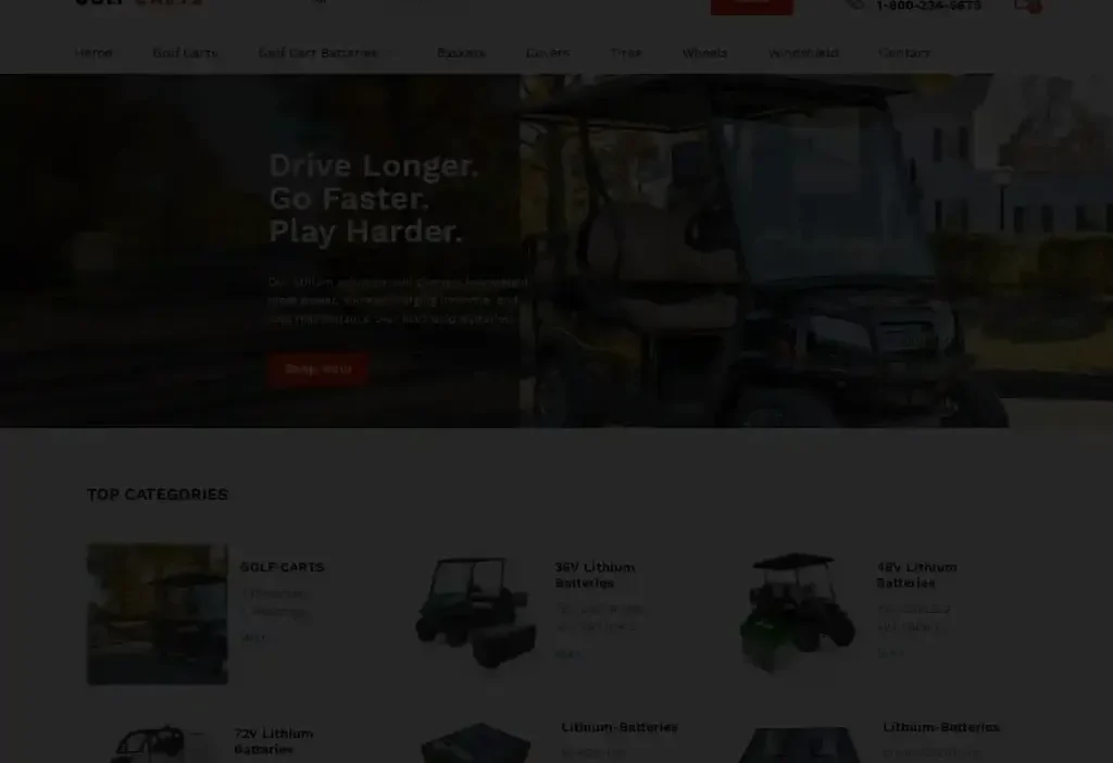 Screenshot of Non-Delivery scam website "Golfcartss.com"