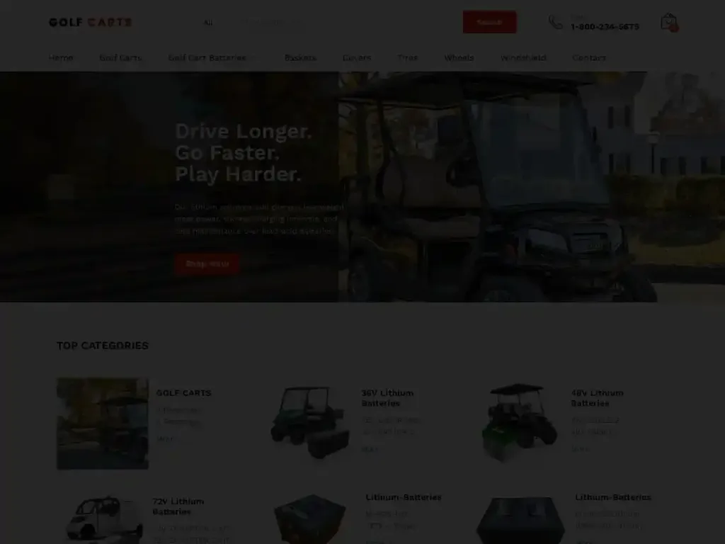 Screenshot of Non-Delivery scam website "Golf Carts – Golf Carts, Batteries and Accessories for sale"