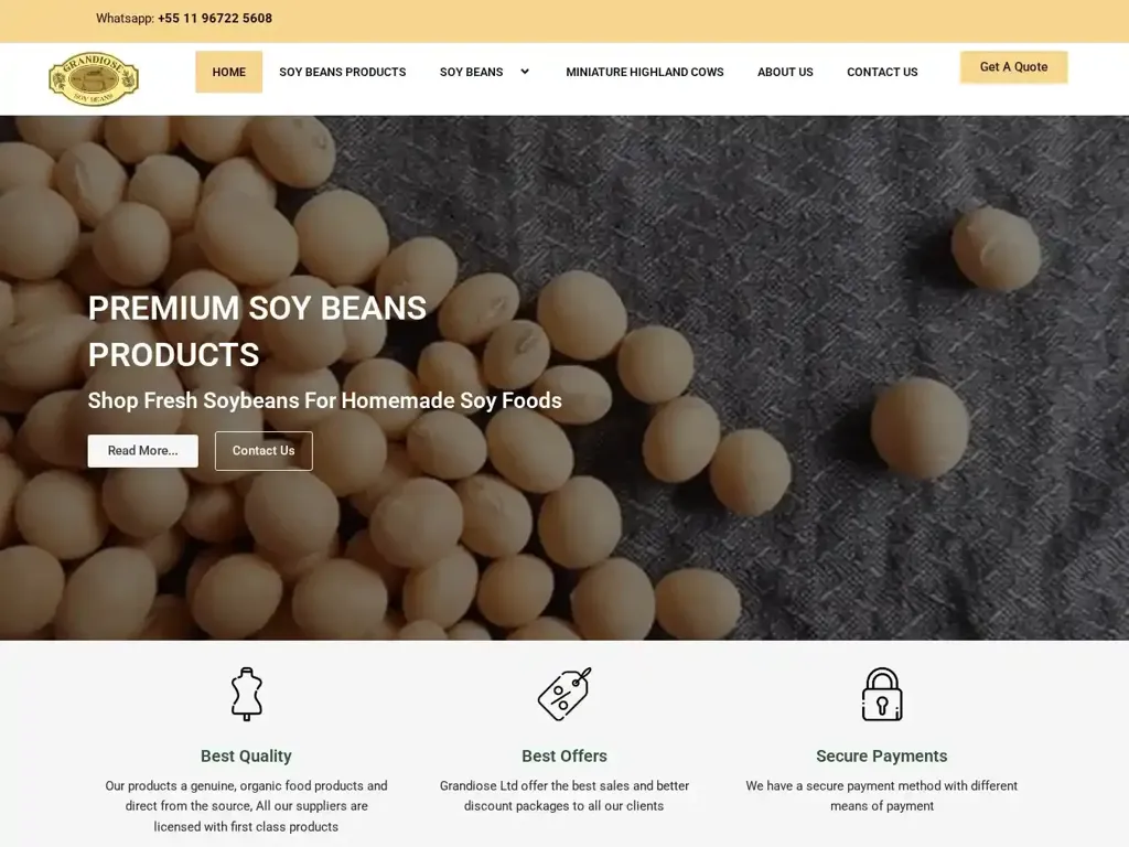 Screenshot of Non-Delivery scam website "Grandiose Ltd – From Seeds To Healthy Agro Products"