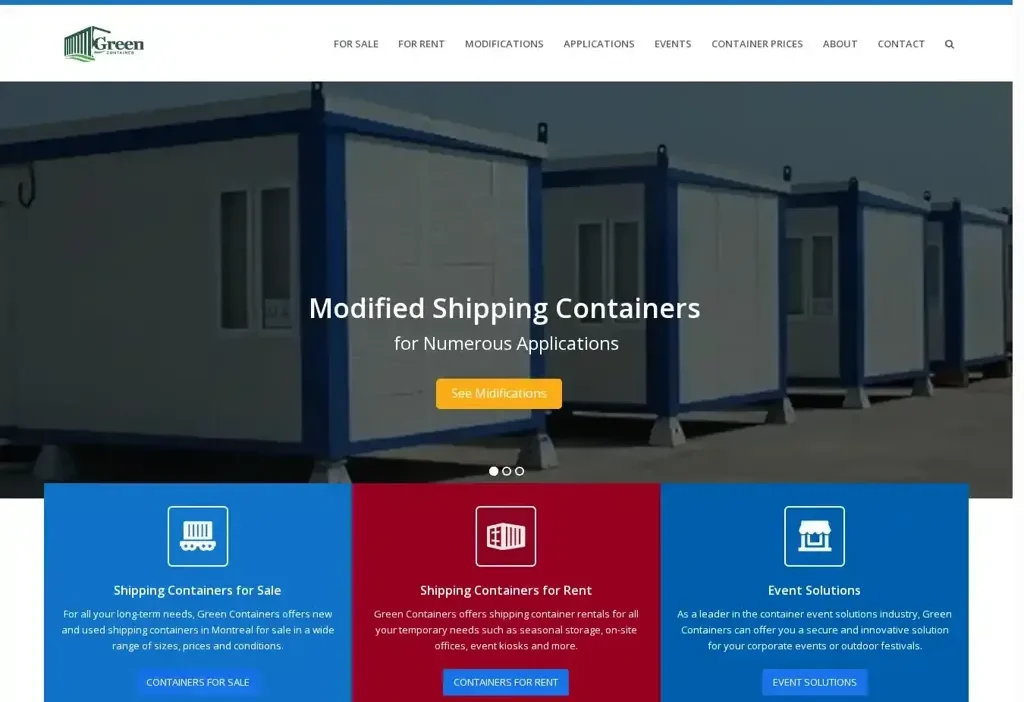 Screenshot of Container scam website "Green-containers.com"