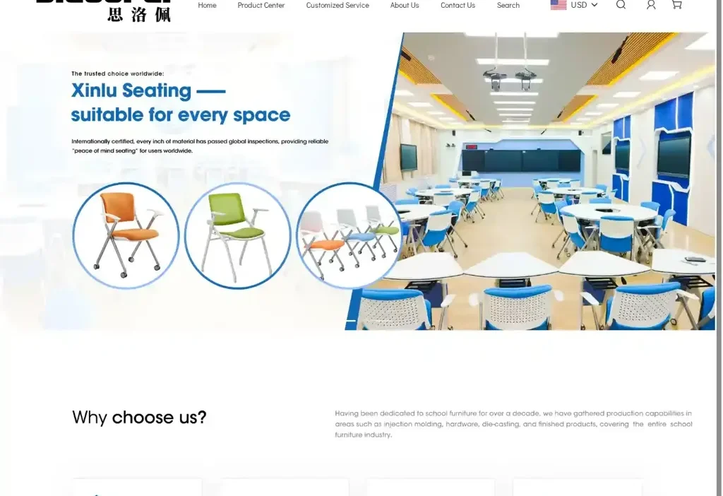 Screenshot of Non-Delivery scam website "Guangdongxinluofficechairs.com"