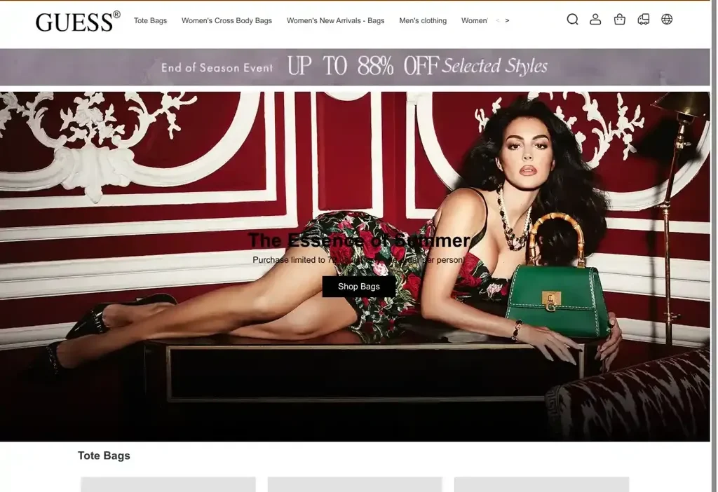 Screenshot of Non-Delivery scam website "Guessmegasale.com"