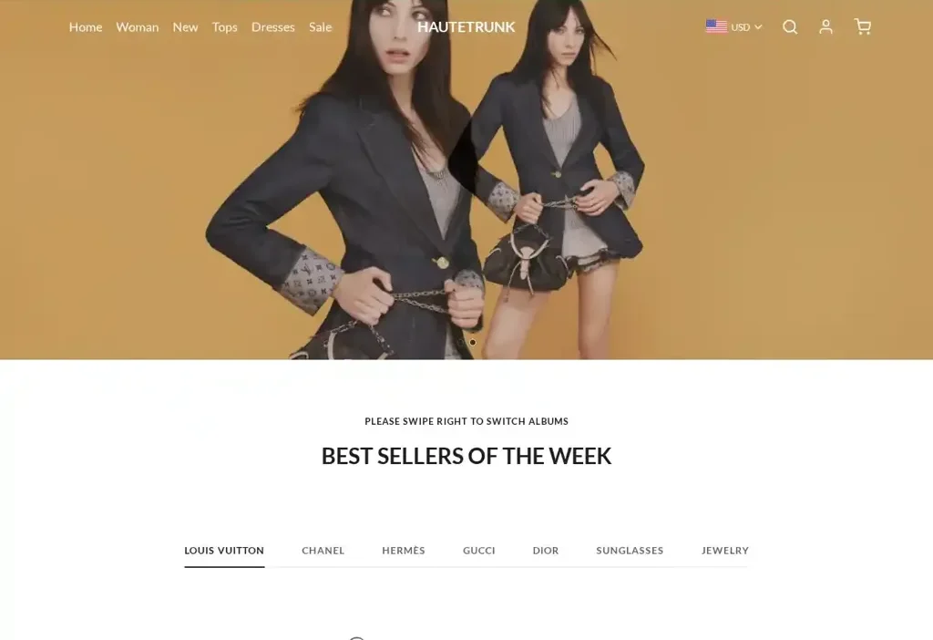 Screenshot of Non-Delivery scam website "Hautetrunk.com"