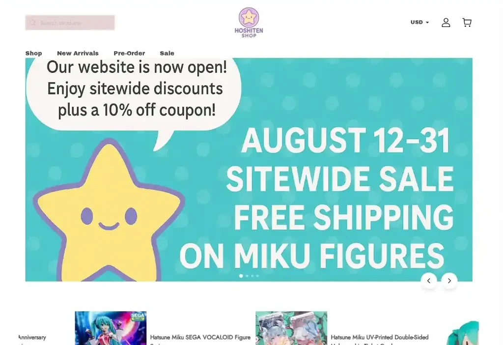 Screenshot of Non-Delivery scam website "Hoshitenshop.com"