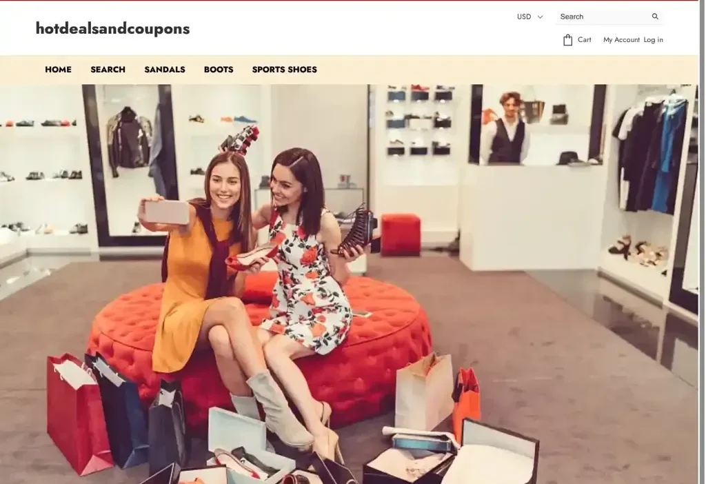 Screenshot of Non-Delivery scam website "Hotdealsandcoupons.com"