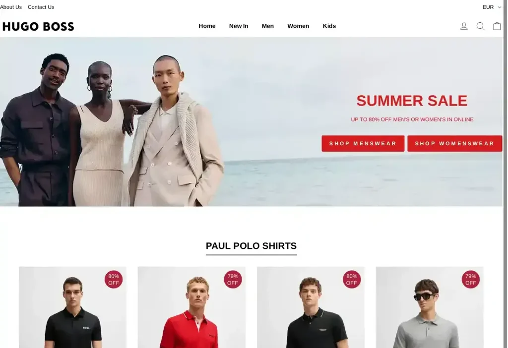 Screenshot of Non-Delivery scam website "Hugo-bosss.com"