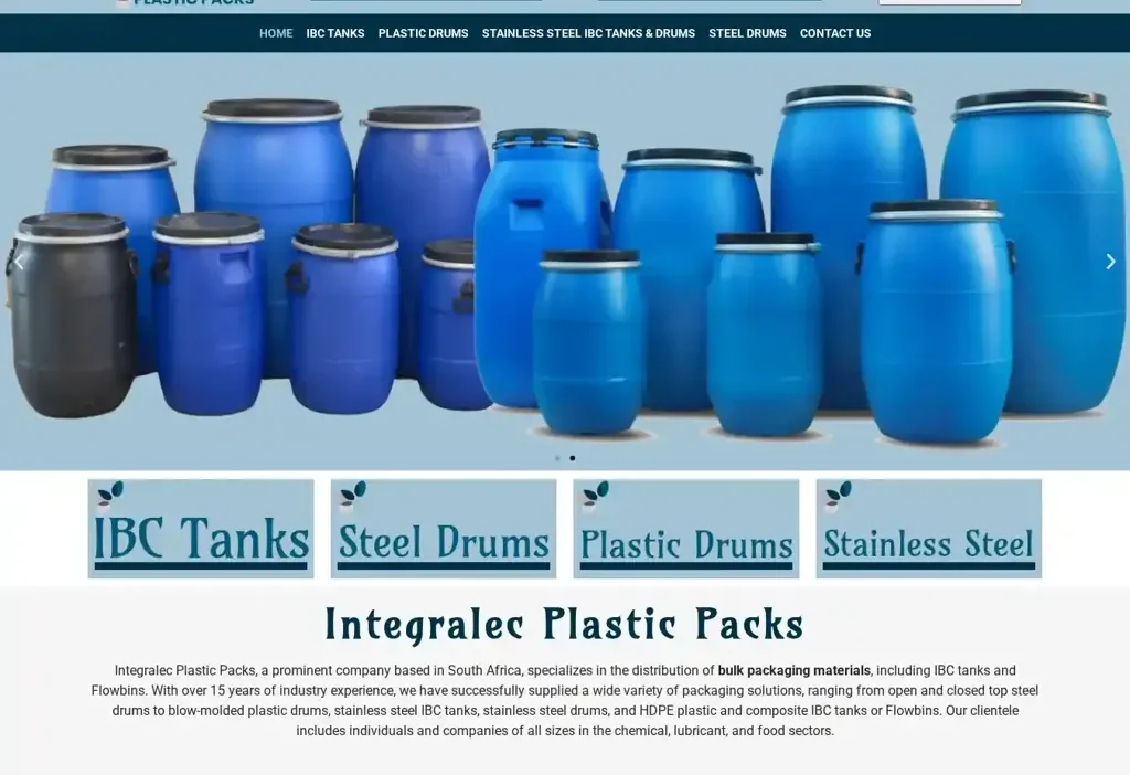 Screenshot of scam website "Integralecplasticpacks.co.za"