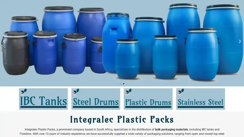 Screenshot of scam website "Integralecplasticpacks.co.za"