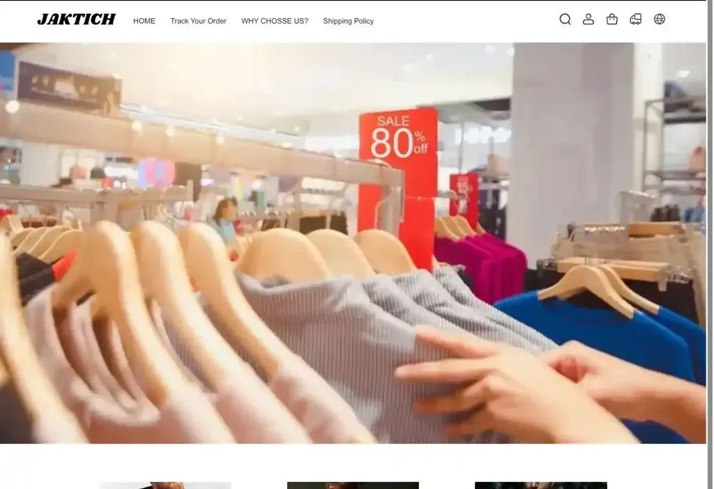 Screenshot of Non-Delivery scam website "Jaktich.com"