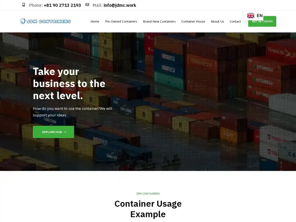 Screenshot of Non-Delivery scam website "JDM Containers – JDM Containers"