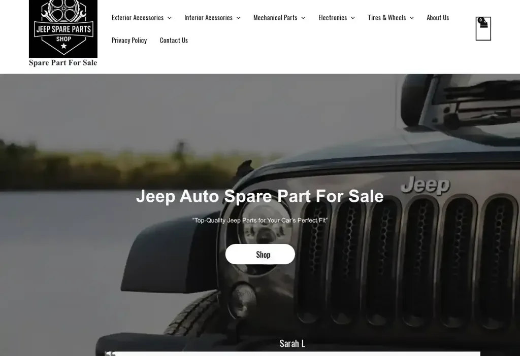 Screenshot of Non-Delivery scam website "Jeepautosparepartsforsale.com"