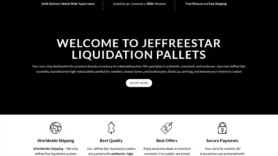 Screenshot of Liquidation scam website "Jeffreestarliquidationpallets.com"