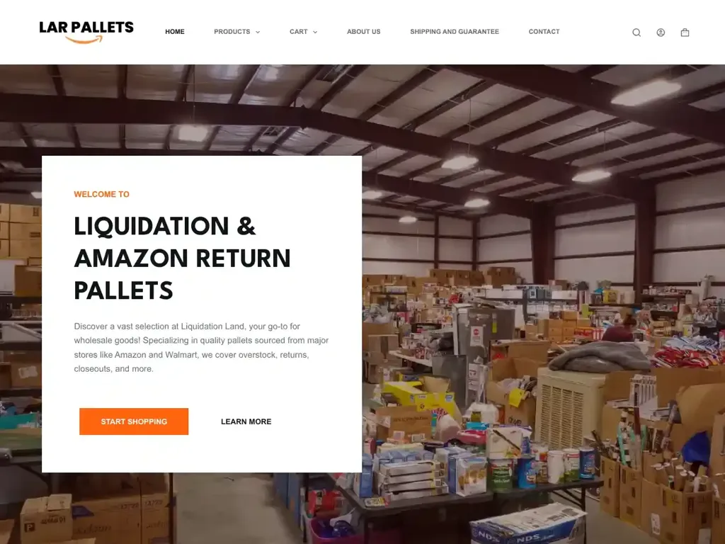 Screenshot of Liquidation scam website "Liquidation And Amazon Return Pallets – Wholesale Pallet Liquidation"
