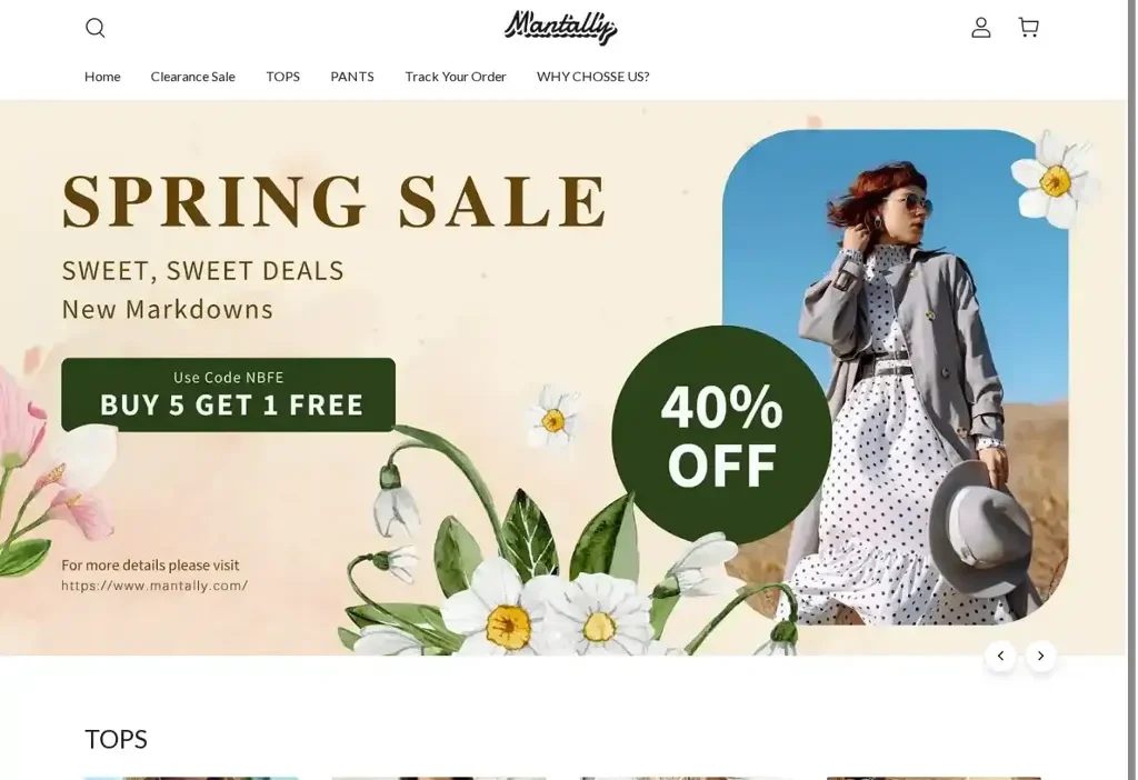 Screenshot of Non-Delivery scam website "Mantally.com"