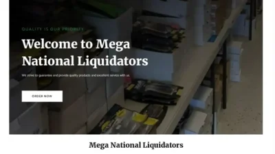 Screenshot of Non-Delivery scam website "Meganationalliquidators.com"