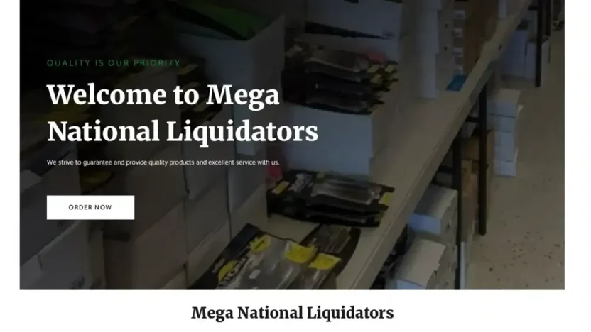 Screenshot of Non-Delivery scam website "Meganationalliquidators.com"