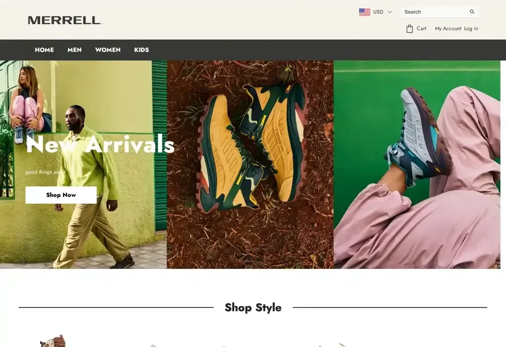 Screenshot of Non-Delivery scam website "Merrellhikingboot.com"
