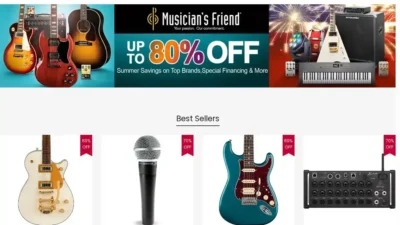 Screenshot of Non-Delivery scam website "Musiciansfriendvipdeal.com"